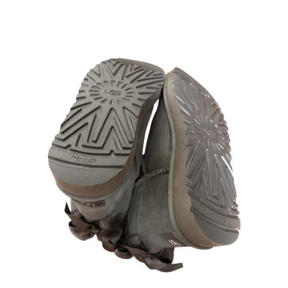 UGG Gray Sheepskin Suede Mini Bailey Bow Boot II Winter Slip On Ankle Boots 9 - Picture 6 of 8